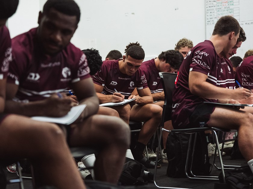 Heads down....young Manly players get to work in the CareerWise program