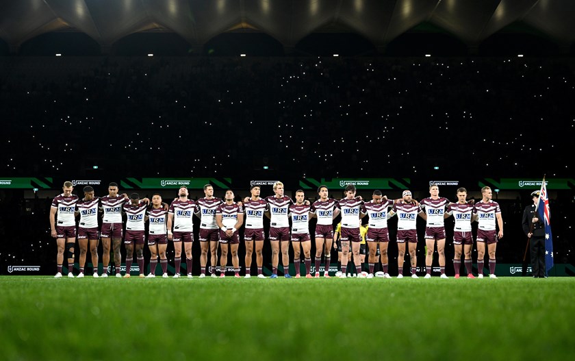 Boys line up ahead of their victory over the Panthers in ANZAC Round 2025