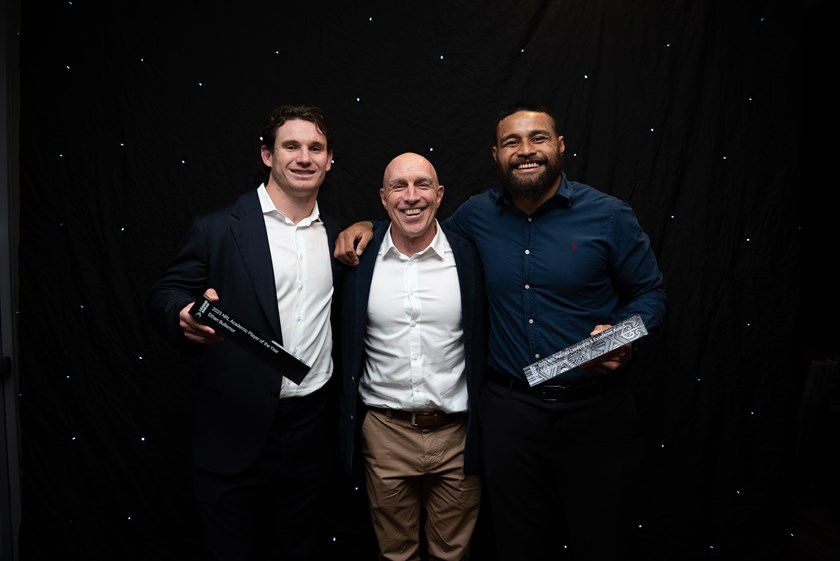 Ethan and Toff with Manly's Wellbeing & Education Manager, John Bonasera 