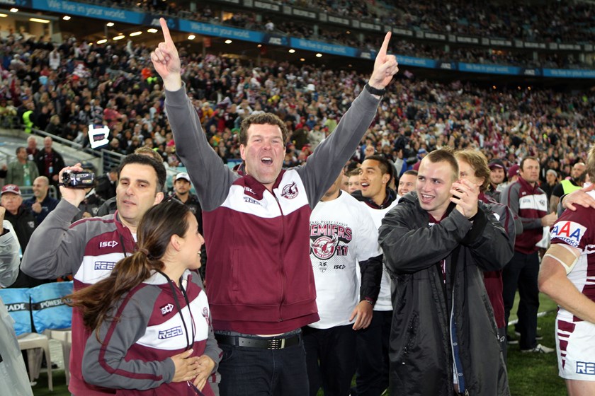 King celebrates Manly's 2011 Grand Final victory over the Warriors