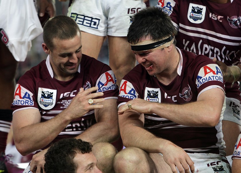 Lords of the Rings: Killer & Robbo admiring their Premiership rings in 2011