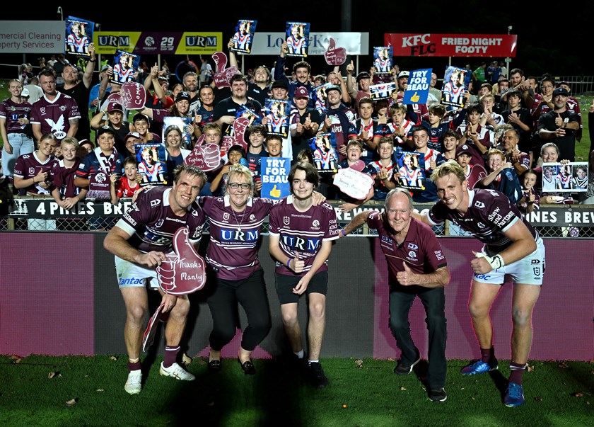 Belinda, Tye and Scott with Jake and Ben Trbojevic after last season's Round 3 win over the Raiders