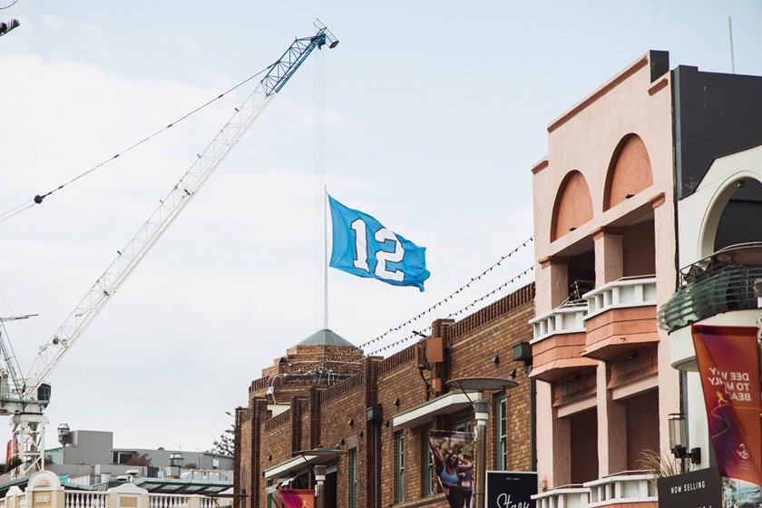 Raised by Jake Trbojevic the 12s flag sits atop the Hotel Steyne in Manly