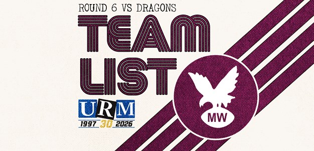 Team List: NRL Round 6 vs Dragons