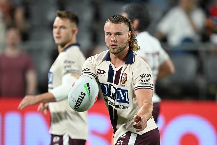 Josh Feledy warming up for his first NRL game for Manly in Round 5, 2026 vs Dolphins