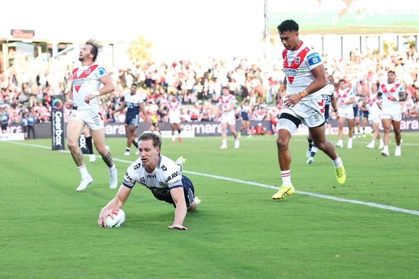 Jaxon Purdue crossed for two tries against the Dragons in Round 5, 2026