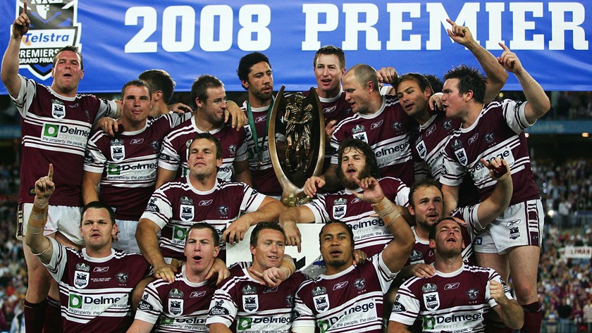 Manly's 2008 Premiership-winning team celebrate the Club's seventh title.