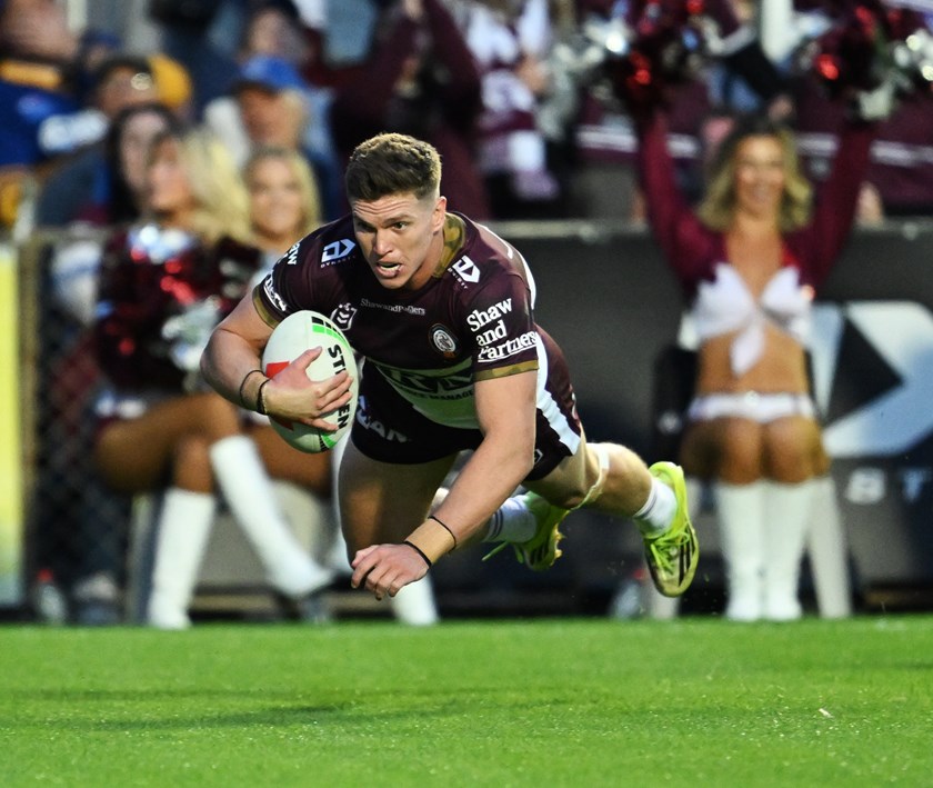 Garrick scored one of six tries against the Eels at 4 Pines Park in Round 8