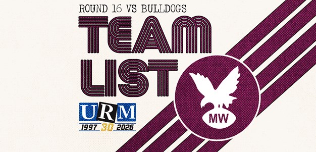 Team List: NRL Round 16 vs Bulldogs