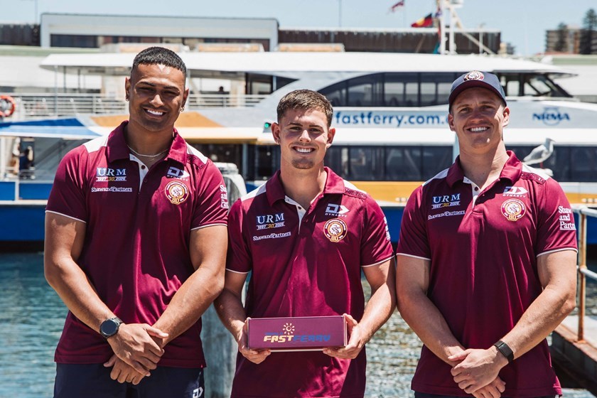 Haumole, Joey and Reuben help launch the Sea Eagles' partnership with Manly Fast Ferry.