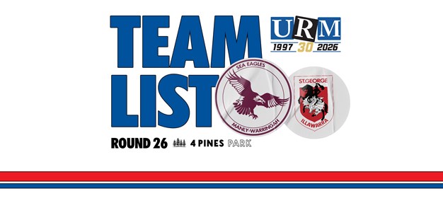 Team List: NRL Round 26 vs Dragons