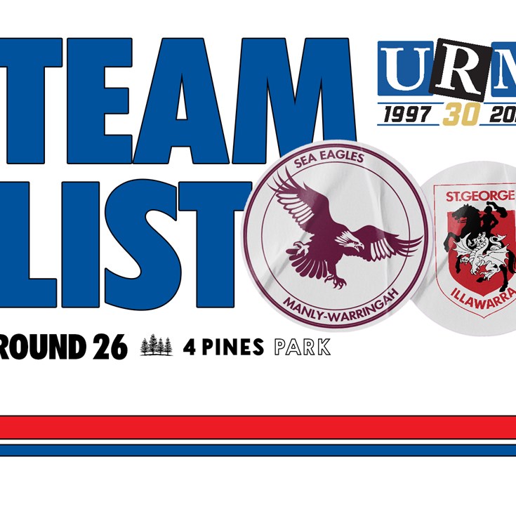 Team List: NRL Round 26 vs Dragons