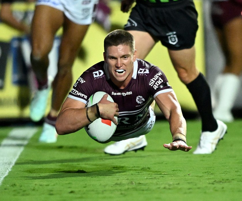 What a night: Garrick scored four tries vs the Raiders at 4 Pines Park in Round 3, 2025 