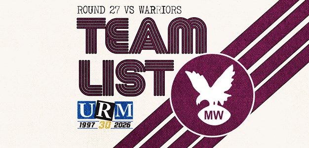 Team List: NRL Round 27 vs Warriors