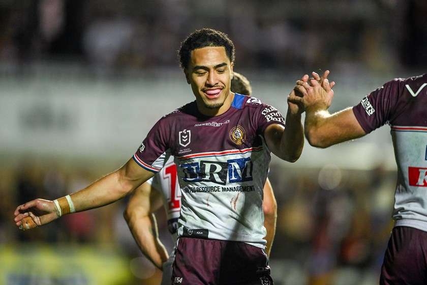 Manly's leading try-scorer Lehi Hopoate bags a double against the Dragons in Round 26