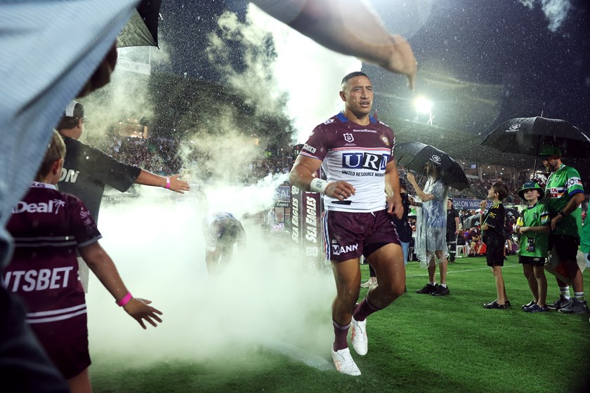 Siua runs out to a full house at 4 Pines Park against the Raiders in Round 1 