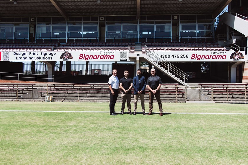 Gary Marshall, Waimun Tam & Matt Fitzpatrick with Sea Eagles Chief Revenue Officer Adam Cosgrove 